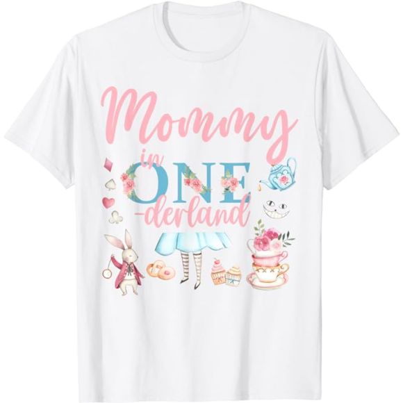 Onederland Womens Mommy In Onderland 1st Birthday Novelty T-Shirt SZ US L:NWOT - Picture 1 of 4